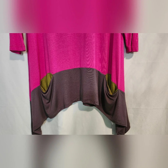LOGO Womens Colorblock Top Size L Fuchsia Asymmetrical Hem Contemporary - Picture 3 of 6